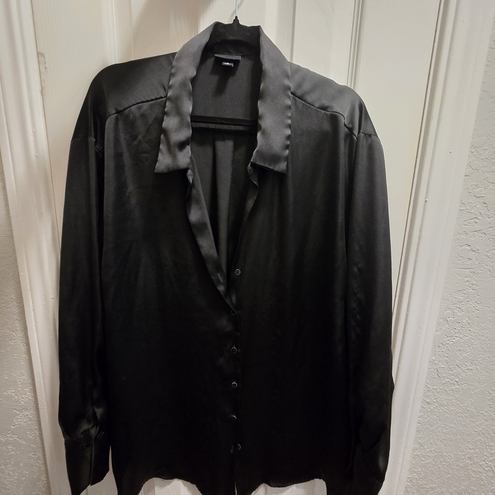 Torrid Black Satin Button-Up Shirt